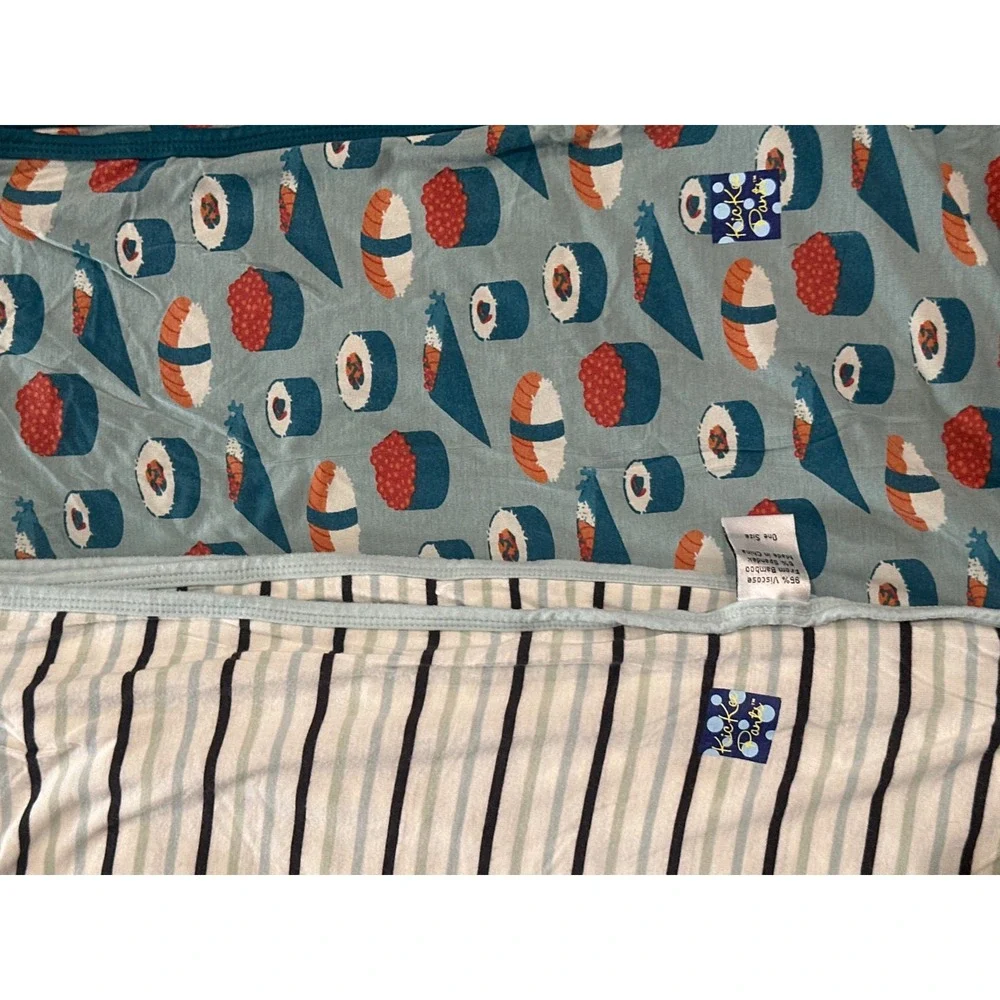 Kickee Pants Swaddle Blankets Bundle Boys Blue Striped Bamboo Stripe Sushi